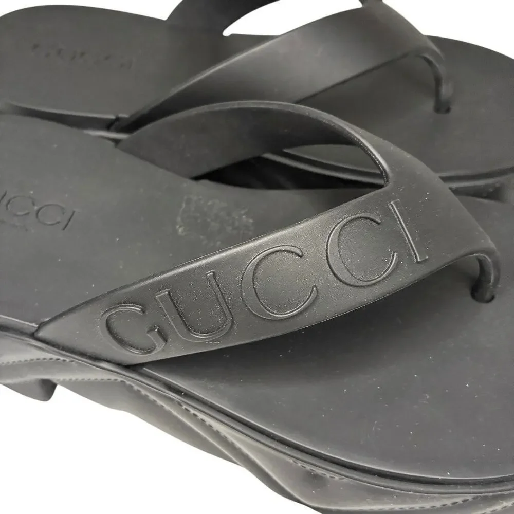 Gucci Rubber Chevron Logo Platform Thong Sandals Black Size 37 Box & Dust Bag - Picture 7 of 13